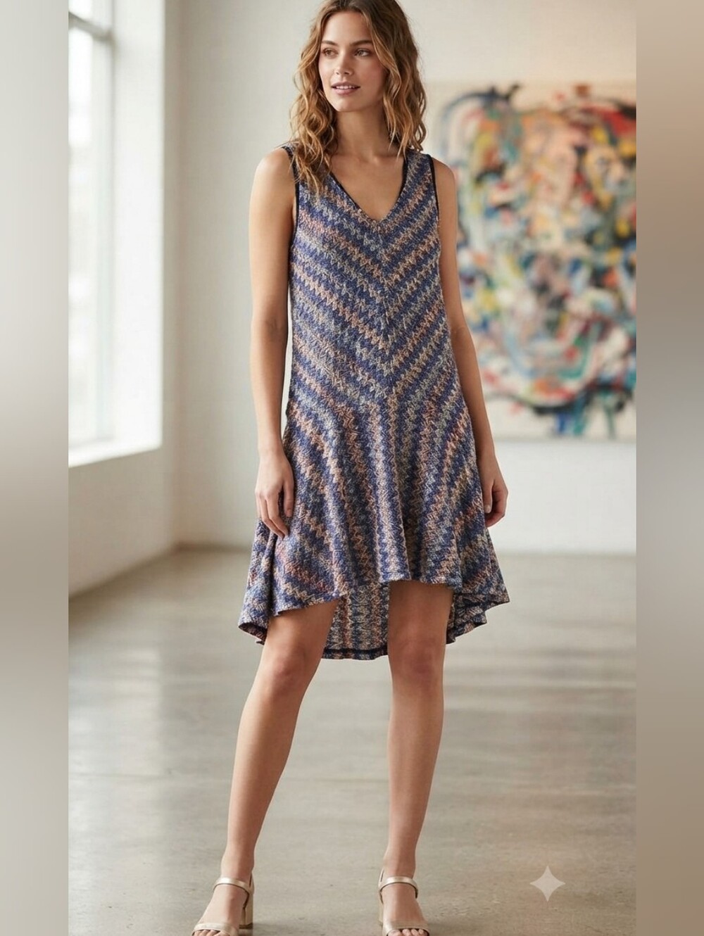 Anthropologie Maeve Westwater Multicolor Chevron Knit Drop-Waist Dress